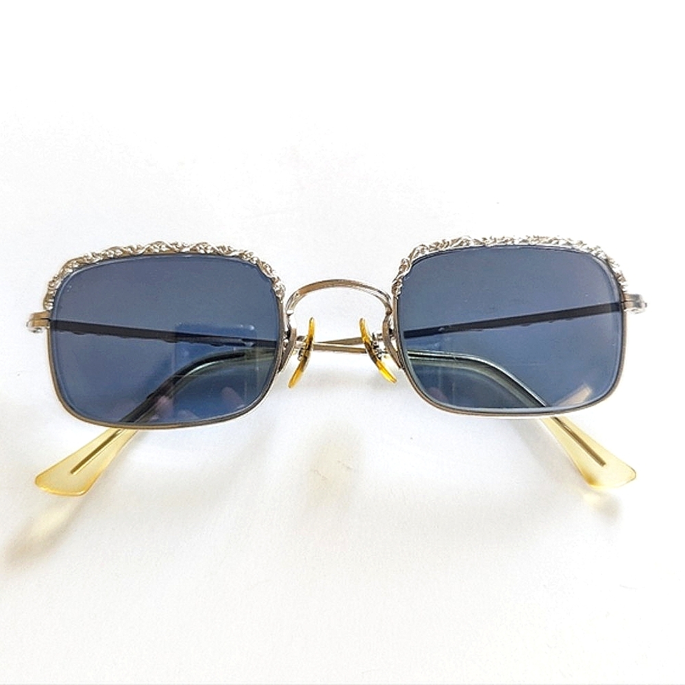 ArtCraft Magnified Sunglasses 12 k Gold Filled 💎 Silver-tone Mirrored Blue 💙